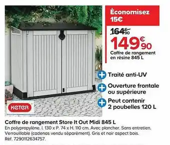 Castorama Coffre de rangement store it out midi 845 l keter offre