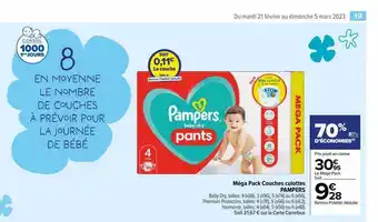 Carrefour Market Méga pack couches culottes pampers offre