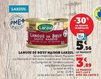 Hyper U Langue de boeuf maison larzul offre