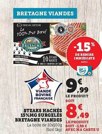 Hyper U Steaks hachés 15% mg surgelés bretagne viandes offre
