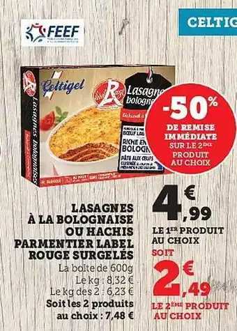 Hyper U Lasagnes à la bolognaise ou hachis parmentier label rouge surgelés offre