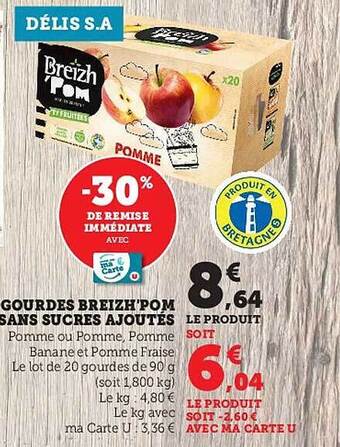 Hyper U Gourdes breizh'pom sans sucres ajoutés offre