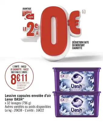 Casino Supermarchés Lessive capsules envolée d'air lenor DASH offre