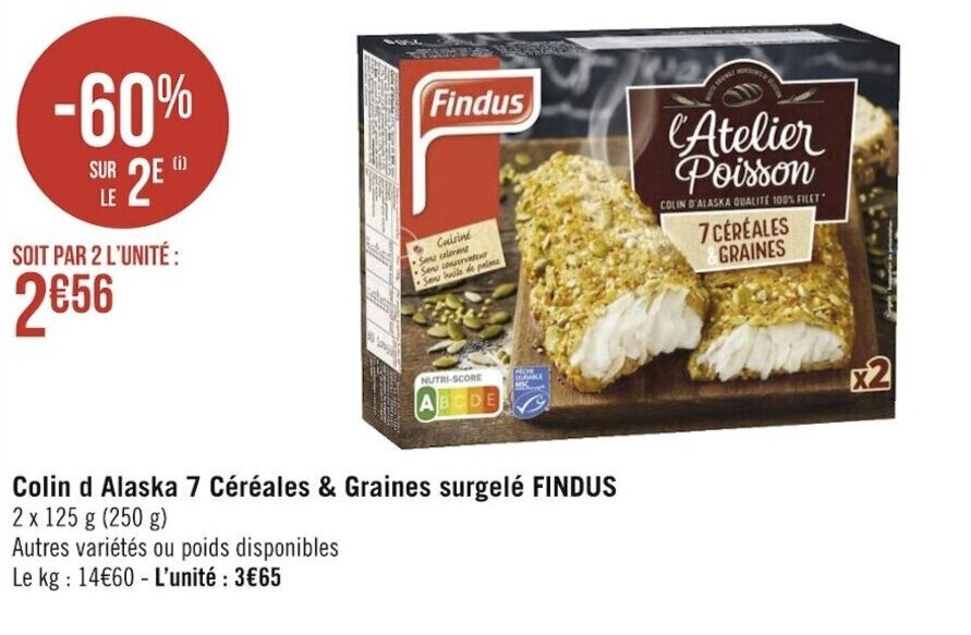 Promo Colin d alaska 7 céréales & graines surgelé FINDUS chez Casino