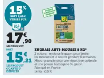 Super U Engrais Anti-Mousse 8kg offre