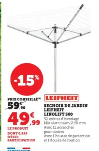 Super U Sechoir de Jardin Leifheit Linolift 500 offre