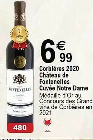 Corbières 2020 château de fontenelles cuvée notre dame