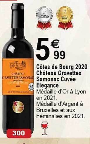 Cora x Carrefour Côtes de bourg 2020 château gravettes samonac cuvée élégance offre