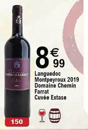 Cora x Carrefour Languedoc montpeyroux 2019 domaine chemin farrat cuvée extase offre