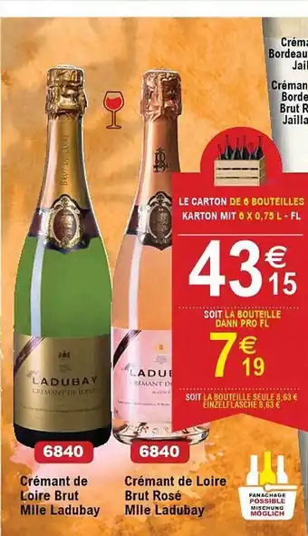 Cora x Carrefour Crémant de loire brut mille ladubay, crémant de loire brut rosé mille ladubay offre