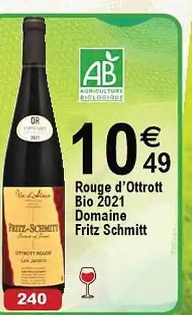 Cora x Carrefour Rouge d'ottrott bio 2021 domaine fritz schmitt offre