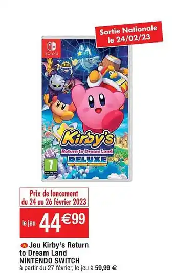 Cora x Carrefour Jeu kirby's return to dream land nintendo switch offre
