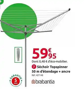 Mr Bricolage Séchoir topspinner 50 m d'étendage + ancre brabantia offre
