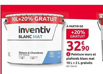 Mr Bricolage Peinture murs et plafonds blanc mat 10 l + 2 l gratuits offre