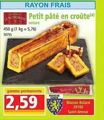 Norma Petit pâté en croûte nature le bistronome offre
