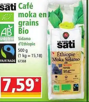 Café moka en grains bio sidamo d'éthiopie les cafés sati