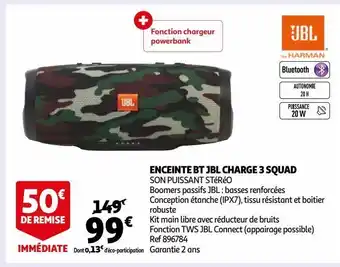 Auchan Enceinte bt jbl charge 3 squad offre