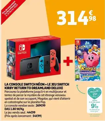 Auchan La console switch néon + le jeu switch kirby return to dreamland deluxe offre