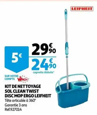 Auchan Kit de nettoyage sol clean twist disc mop ergo leifheit offre