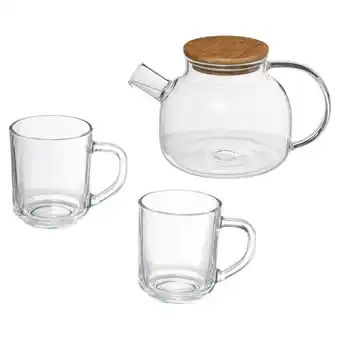 Auchan Théière en verre avec 2 mugs offre