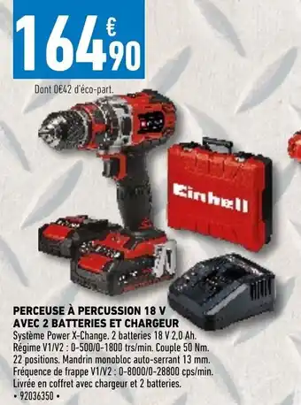 Brico Cash Perceuse a Percussion 18V Avec 2 Batteries Et Chargeur offre
