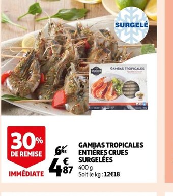 Auchan Supermarché Gambas Tropicales Entières Crues Surgelées offre