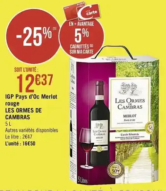 Casino Supermarchés IGP Pays d'Oc Merlot rouge offre