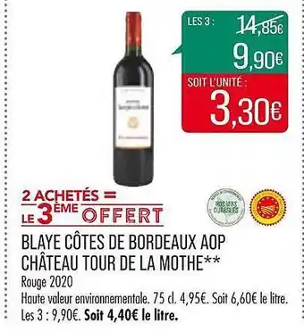 Match Blaye côtes de bordeaux aop château tour de la mothe rouge 2020 offre