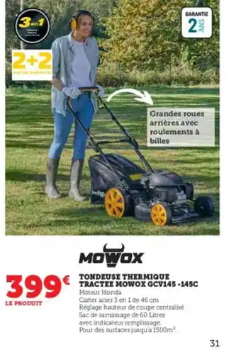 Super U Tondeuse thermique tractée mowox gcv145-145c offre