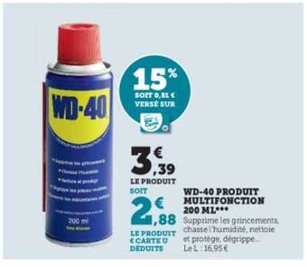 Super U Wd-40 produit multifonction 200 ml offre