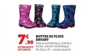 Super U Bottes de pluie enfant offre