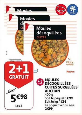 Auchan Moules décoquillées cuites surgelées auchan offre