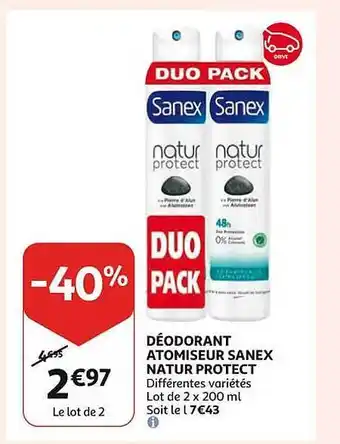 Auchan Déodorant atomiseur sanex natur protect offre