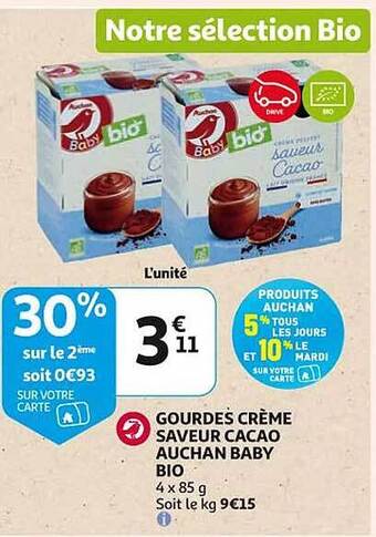 Auchan Gourdes crème saveur cacao auchan baby bio offre