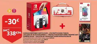 Auchan Console nintendo switch oled + jeux switch sonic forces + protection écran verre trempé anti lumière bleue + sacoche de trans offre