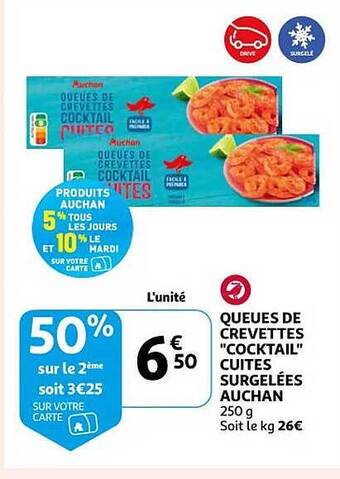Auchan Queues de crevettes cocktail cuites surgelées auchan offre