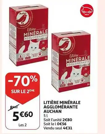 Auchan Litière minérale agglomérante auchan offre