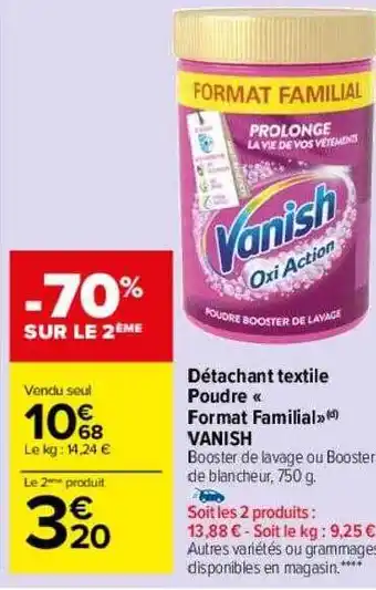 Carrefour Drive Détachant textile poudre «format familial» vanish offre