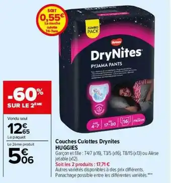 Carrefour Drive Couches culottes drynites huggies offre