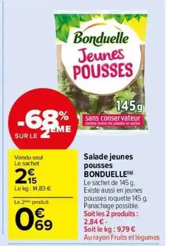 Carrefour Drive Salade jeunes pousses bonduelle offre