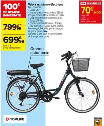 Carrefour Drive Vélo à assistance électrique toplife offre