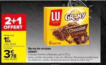 Carrefour Drive Barres de céréales grany offre
