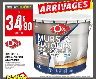 Batkor Peinture 15 L murs & plafond monocouche offre