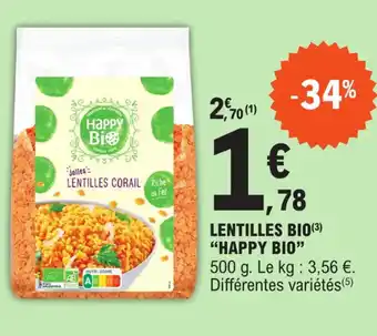 E.Leclerc Lentilles bio "HAPPY BIO" offre