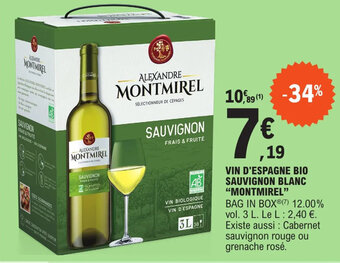 E.Leclerc Vin d'espagne bio sauvignon blanc "MONTMIREL" offre