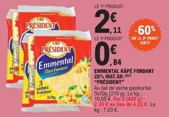 E.Leclerc Emmental râpé fondant 28% mat.gr. "PRÉSIDENT" offre