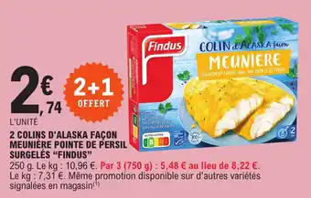 E.Leclerc 2 colin d'alaska façon meunière pointe de persil surgelés "FINDUS" offre