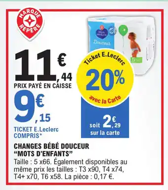 E.Leclerc Changes bébé douceur "MOTS D'ENFANTS" offre