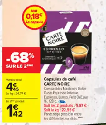 Carrefour Capsules de café CARTE NOIRE offre