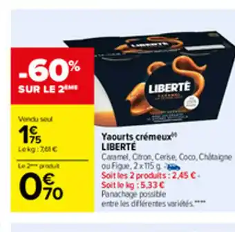 Carrefour Yaourts Cremeux Liberte offre
